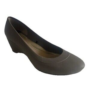 Crocs Lina Womens Size 9 Wedge Pump Mid Heels Cap Toe Brown Comfort Slip On